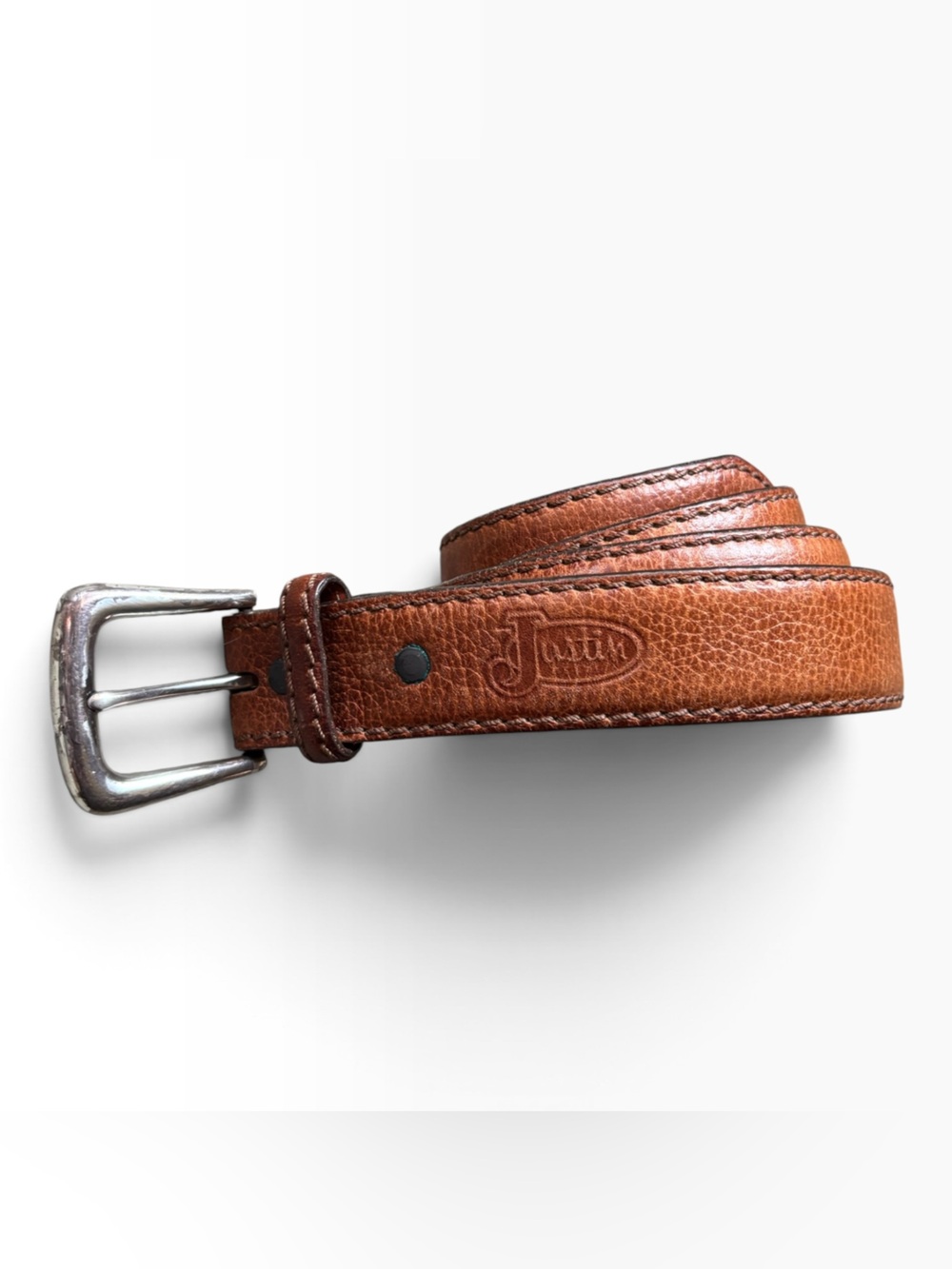 Justin Mens Classic Leather Western Belt Brown Size 40 Silver Tone Buckle 1.5”